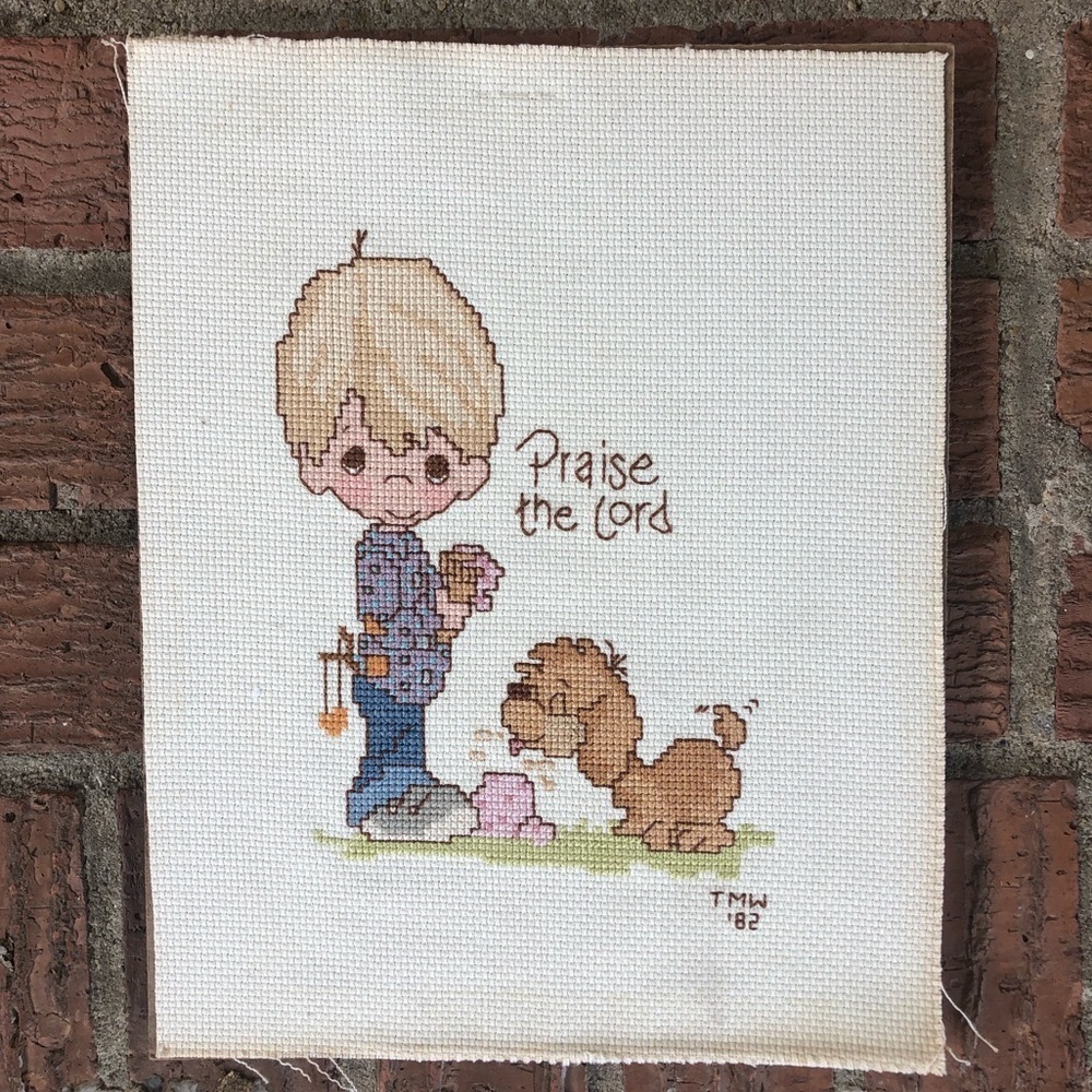 Precious Moments Praise the Lord Completed Cross Stitch 8”x10” Ready to Frame